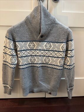Mexx Grey Turtleneck Sweater with Cream and Blue Fair Isle Pattern